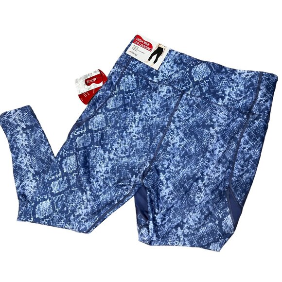 bcg Purple Snake Print Active Cropped Leggings Sz Large with Sheer Leg Stripe Pa - Picture 2 of 8